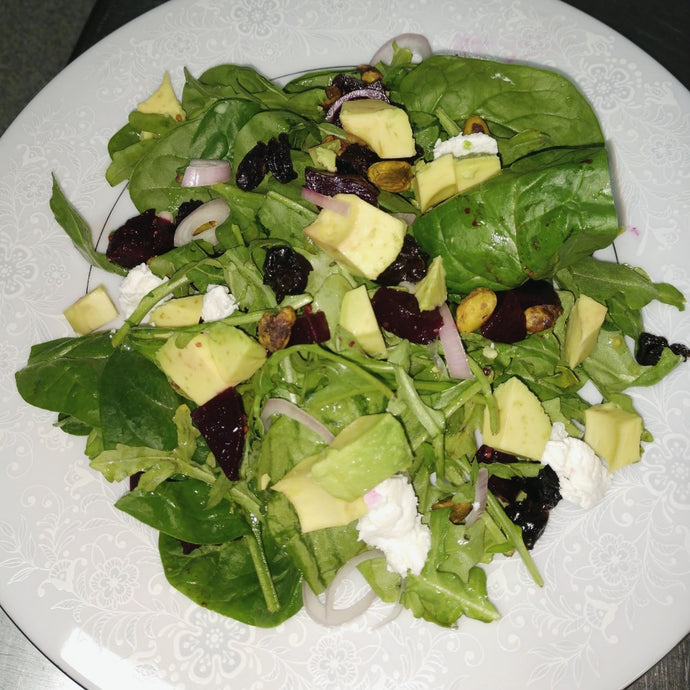 Avocado, Beet And Goat Cheese Salad With Maple Balsamic Vinaigrette